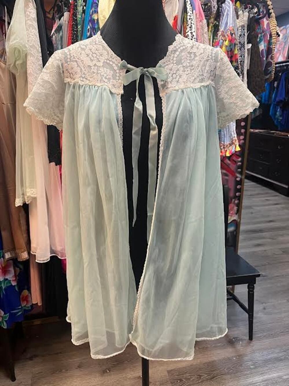 VINTAGE EDITH BED JACKET BLUE S